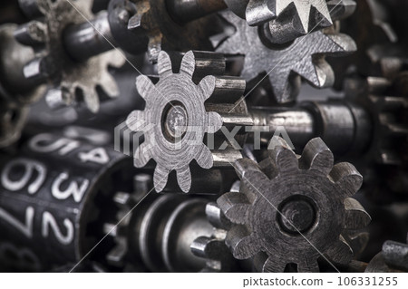 Metal gears and cogs mechanism with numbers Metal gears and cogs mechanism with numbers 106331255