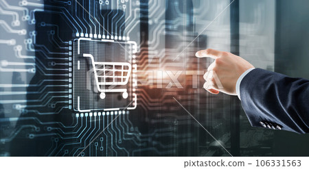 Businessman touching e-commerce button on a virtual interface. Cart online shopping 106331563