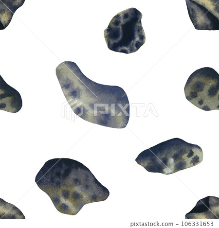 Asteroids seamless pattern. Watercolor rocks abstract background. Hand drawn isolated on white. Decor for fabric design. wrapping paper, poster, banner. Cosmos and astronomy illustration 106331653