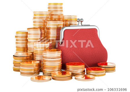 Coin purse with golden coins, 3D rendering Coin purse with golden coins, 3D rendering 106331696