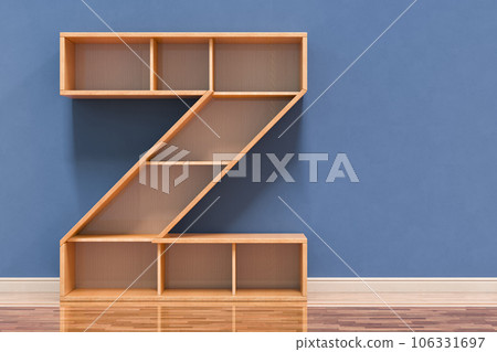 Letter Z as bookshelf in interior, 3D rendering 106331697