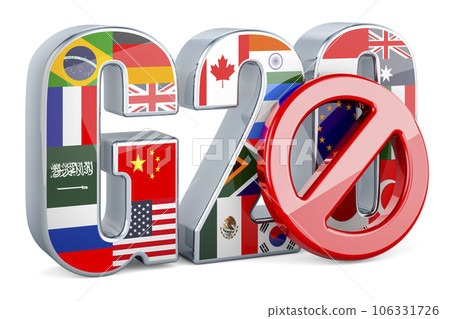 G20 with forbidden symbol. 3D rendering G20 with forbidden symbol. 3D rendering 106331726
