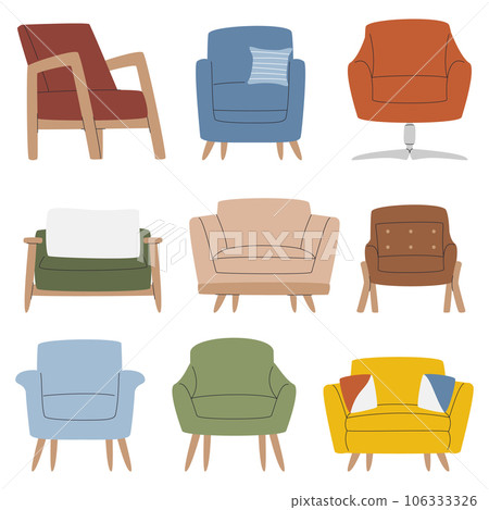 Comfy modern armchair design set isolated on white 106333326