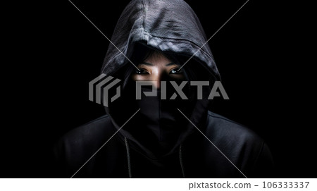 Suspicious woman in black hood "AI-generated image" 106333337