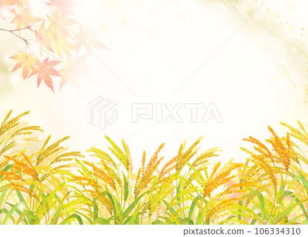 Rice and autumn leaves, glittering Japanese pattern background material frame 106334310