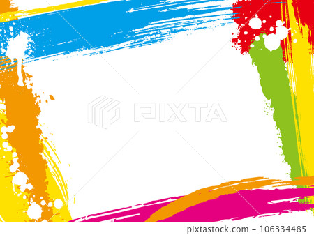 Frame painted with colorful paint and splattered with white paint Frame painted with colorful paint and splattered with white paint 106334485