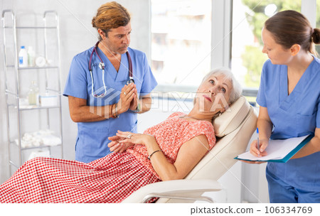 Sick female patient visiting doctor. 106334769