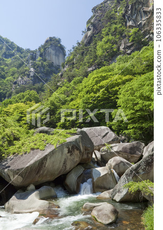 Fresh green Shosenkyo River and Kakuenbo Fresh green Shosenkyo River and Kakuenbo 106335833