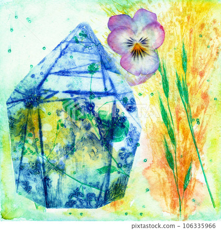 生動美麗的三色堇和水晶繪畫手繪插畫 106335966