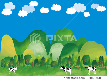 水彩風格溫馨的放牧風景 106336019