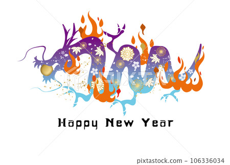 Dragon year New Year's card dragon dragon dragon Japanese style Japanese pattern handwritten silhouette Dragon year New Year's card dragon dragon dragon Japanese style Japanese pattern handwritten silhouette 106336034