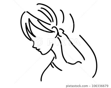 Simple line drawing of a cute woman / hand-drawn illustration material Simple line drawing of a cute woman / hand-drawn illustration material 106336679