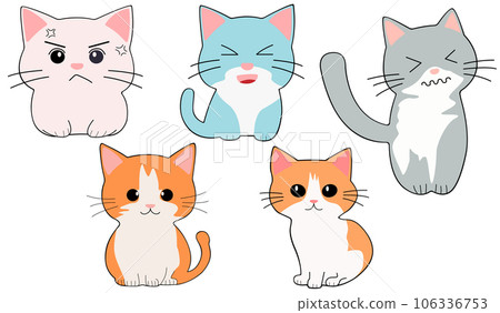 Set Of Icons With Cats Flat Design Vector Stock Illustration