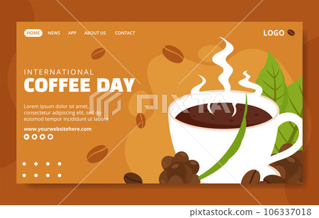 International Coffee Day Social Media Landing Page Cartoon Templates Background Illustration 106337018