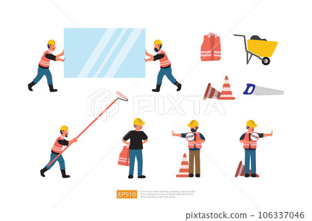 Construction Builder or worker character set. Renovation and construction vector illustration 106337046