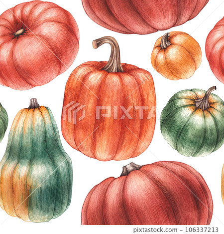 Drawn autumn pumpkins on a pink background for holiday and festival items Drawn autumn pumpkins on a pink background for holiday and festival items 106337213