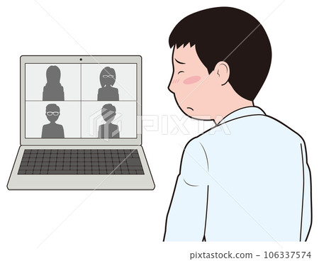 一個在網絡會議上害羞的男人 一個在網絡會議上害羞的男人 106337574