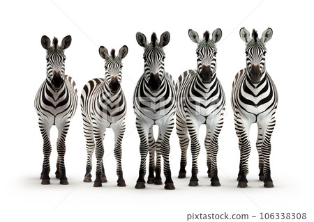 Image of family group of zebras on white background. Wildlife Animals. Illustration, Generative AI. Image of family group of zebras on white background. Wildlife Animals. Illustration, Generative AI. 106338308