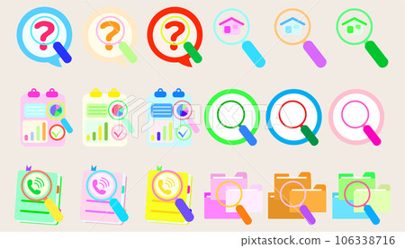 Collection Magnifying glass icon with information search . set of searching for work file information. Collection Magnifying glass icon with information search . set of searching for work file information. 106338716