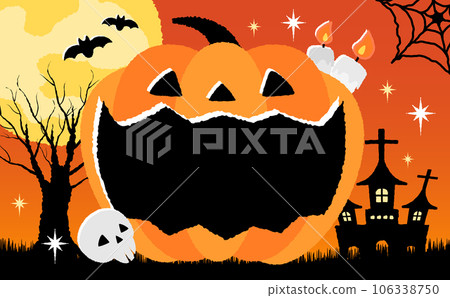 Simple hand drawn style big mouth pumpkin Halloween title frame background material with copy space Simple hand drawn style big mouth pumpkin Halloween title frame background material with copy space 106338750