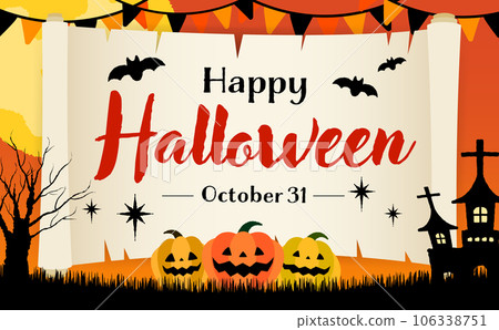 Fashionable hand-drawn pumpkin with copy space and pumpkin on the night of the full moon Halloween vector frame material Fashionable hand-drawn pumpkin with copy space and pumpkin on the night of the full moon Halloween vector frame material 106338751