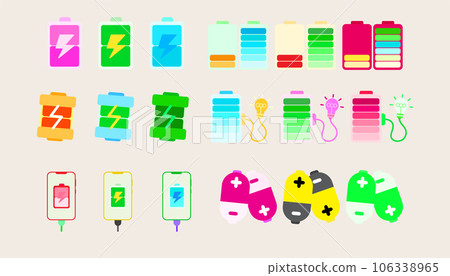 Collection illustration Battery power and charging minimal style icon .Set Battery charge level display. 106338965