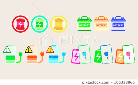 Collection illustration Battery power and charging minimal style icon .Set Battery charge level display. 106338966