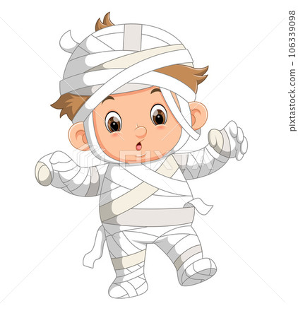 Cartoon boy wearing halloween mummy costume of illustration Cartoon boy wearing halloween mummy costume of illustration 106339098