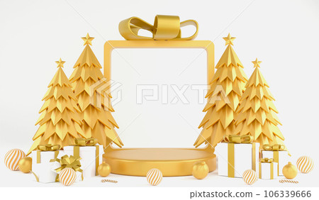 3D rendering Christmas ornaments and gold podium for product display on white background, 3d illustration Christmas concept 3D rendering Christmas ornaments and gold podium for product display on white background, 3d illustration Christmas concept 106339666
