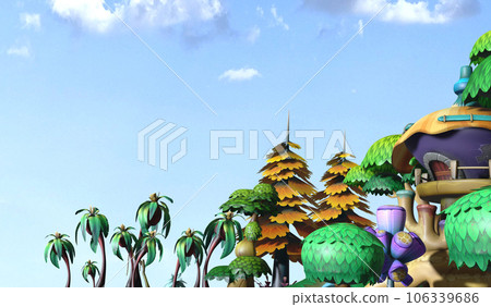 3D closeup tree and enviroment cartoon design , 3D rendering illustration blank sky background for copy space 3D closeup tree and enviroment cartoon design , 3D rendering illustration blank sky background for copy space 106339686