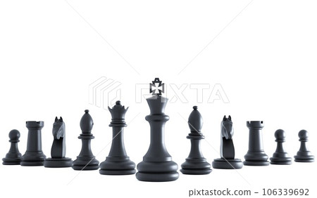 3D closeup line up of black chess in white background illiustration , 3D rendering chess concept and blank area for copy space 106339692