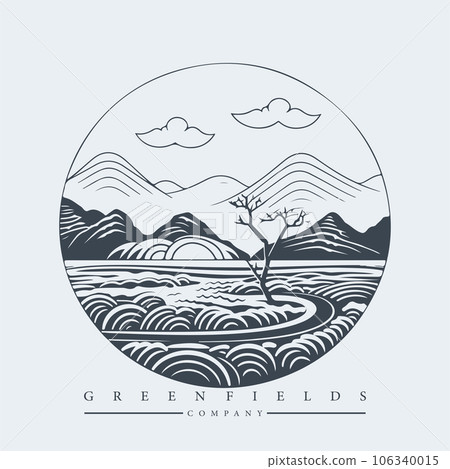 Modern abstract vector logo template of fields and mountains 106340015