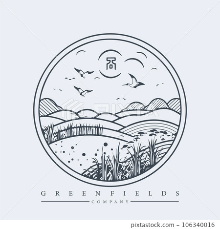 Modern abstract vector logo template of fields and mountains 106340016
