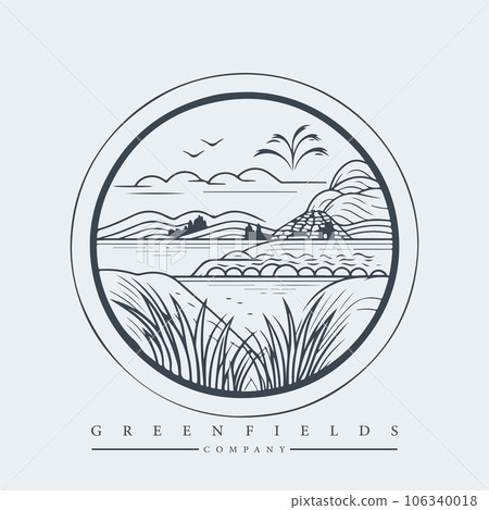 Modern abstract vector logo template of fields and mountains Modern abstract vector logo template of fields and mountains 106340018