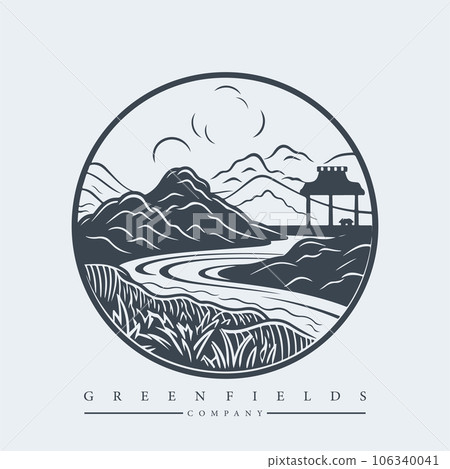 Modern abstract vector logo template of fields and mountains 106340041