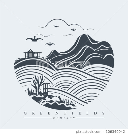 Modern abstract vector logo template of fields and mountains Modern abstract vector logo template of fields and mountains 106340042