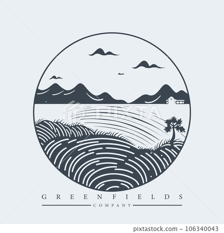 Modern abstract vector logo template of fields and mountains 106340043