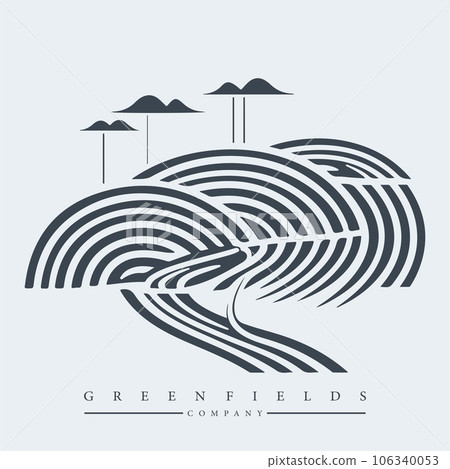 Modern abstract vector logo template of fields and mountains Modern abstract vector logo template of fields and mountains 106340053
