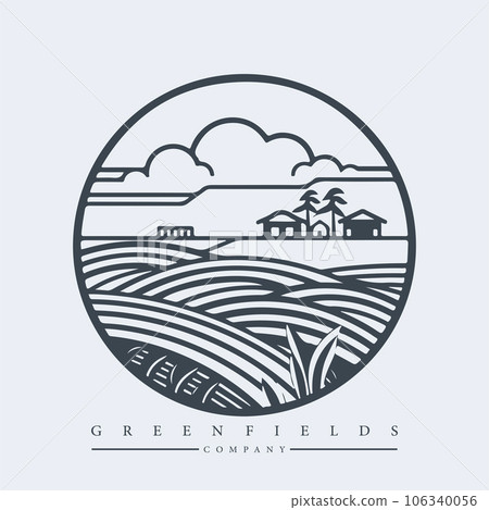 Modern abstract vector logo template of fields and mountains Modern abstract vector logo template of fields and mountains 106340056