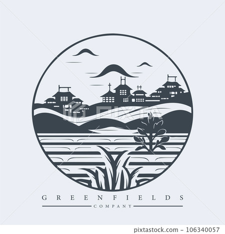 Modern abstract vector logo template of fields and mountains Modern abstract vector logo template of fields and mountains 106340057