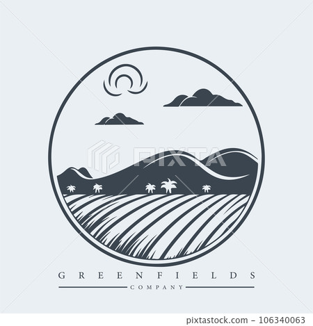 Modern abstract vector logo template of fields and mountains Modern abstract vector logo template of fields and mountains 106340063
