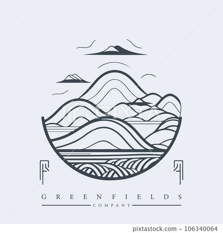 Modern abstract vector logo template of fields and mountains Modern abstract vector logo template of fields and mountains 106340064
