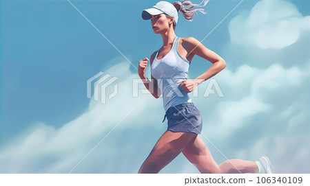 白種人女模特跑步、慢跑、有氧運動、藍天鍛煉 106340109