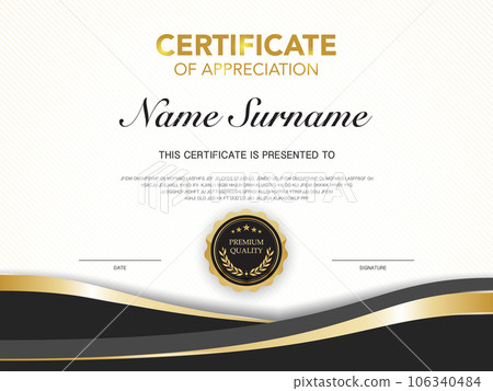 certificate of achievement template black and gold color with luxury and modern style vector image. awards diploma of work. illustration gift card design. certificate of achievement template black and gold color with luxury and modern style vector image. awards diploma of work. illustration gift card design. 106340484