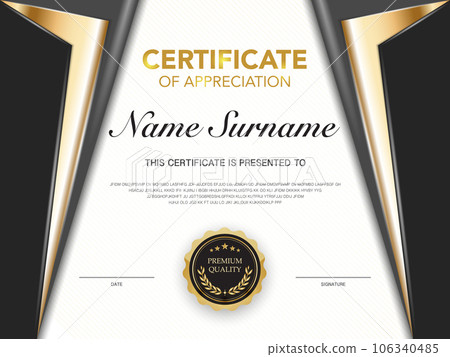 certificate of achievement template black and gold color with luxury and modern style vector image. awards diploma of work. illustration gift card design. certificate of achievement template black and gold color with luxury and modern style vector image. awards diploma of work. illustration gift card design. 106340485