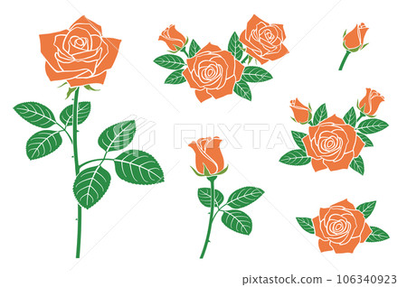 玫瑰花橙色插圖集圖標集 106340923