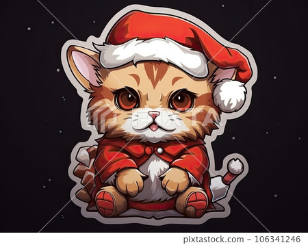 Cute Christmas Santa Claus kitten cat sticker manga style, 2d game art. Santa cat Sticker in pastel colors. Christmas animals, winter, holidays. Cute Christmas Santa Claus kitten cat sticker manga style, 2d game art. Santa cat Sticker in pastel colors. Christmas animals, winter, holidays. 106341246