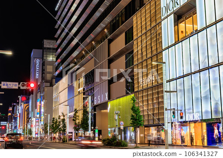 Night view of Ginza 6-chome intersection, Chuo-ku, Tokyo Night view of Ginza 6-chome intersection, Chuo-ku, Tokyo 106341327