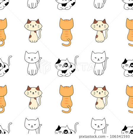 Cute cat doodle hand drawn cartoon seamless pattern background for wallpaper, illustration, decoration, backdrop, wrapping, note 106341593