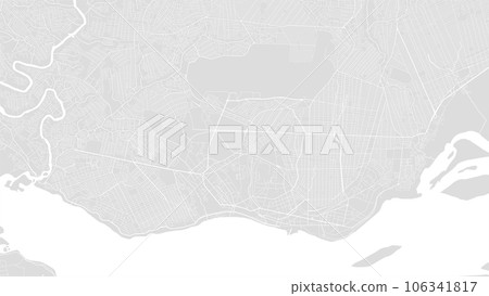 White and light grey Brazzaville city area, Republic of the Congo, vector background map, roads and water illustration. Widescreen proportion, digital flat design. 106341817